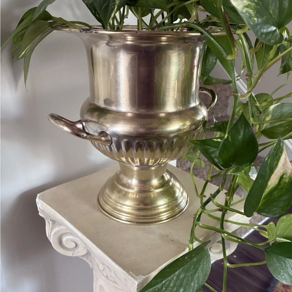 Vintage silver toned Champagne trophy Urn Vase with Handles wedding hotel lobby